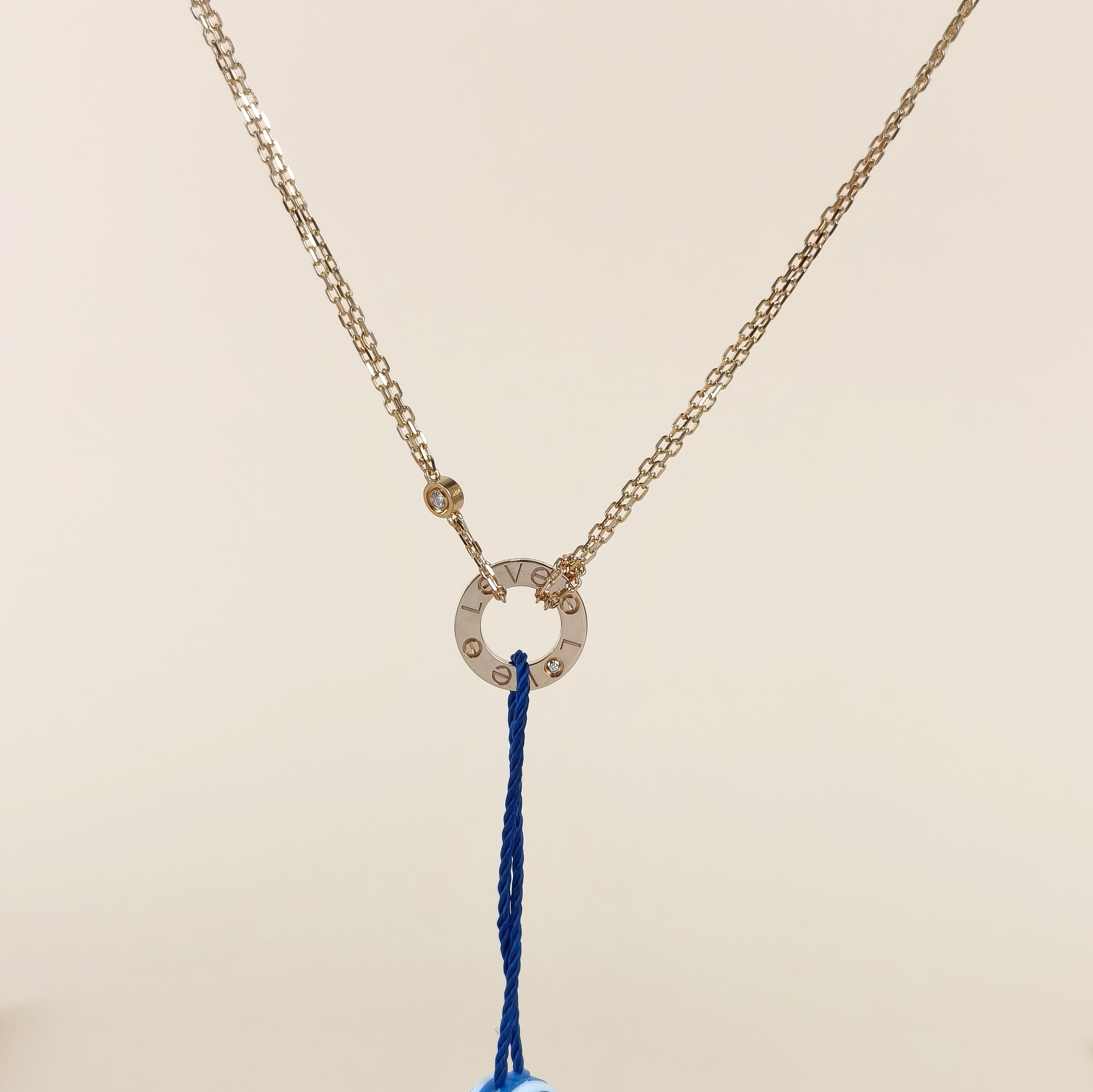 CARTIER Necklace LOVE Collection Pendant 2 Diamond Rose Gold 18KR ose Gold Small Edition0.13*38-41