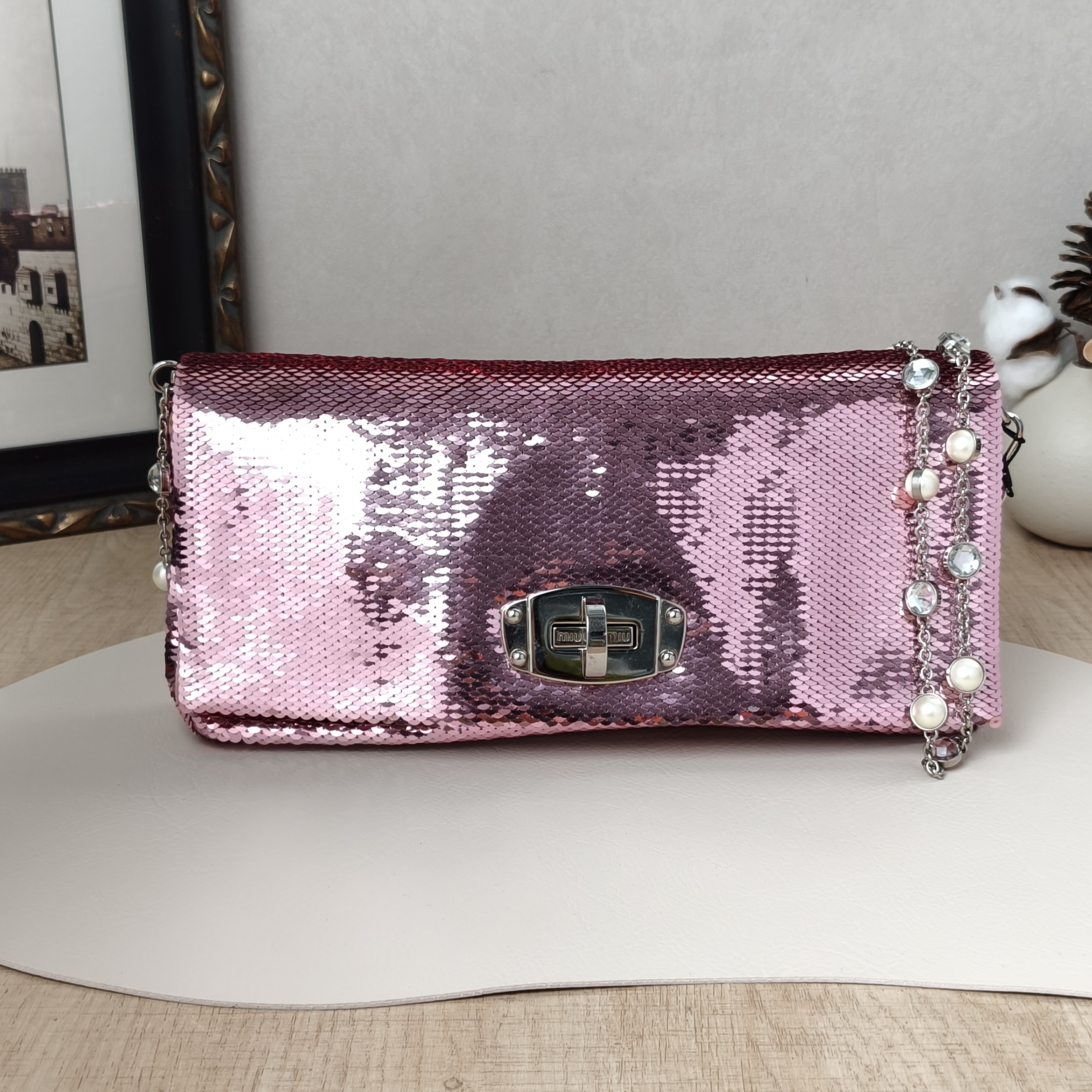 Miumiu Missing Shoulder Strap Pink pvc · 28 × 3 × 14 cm