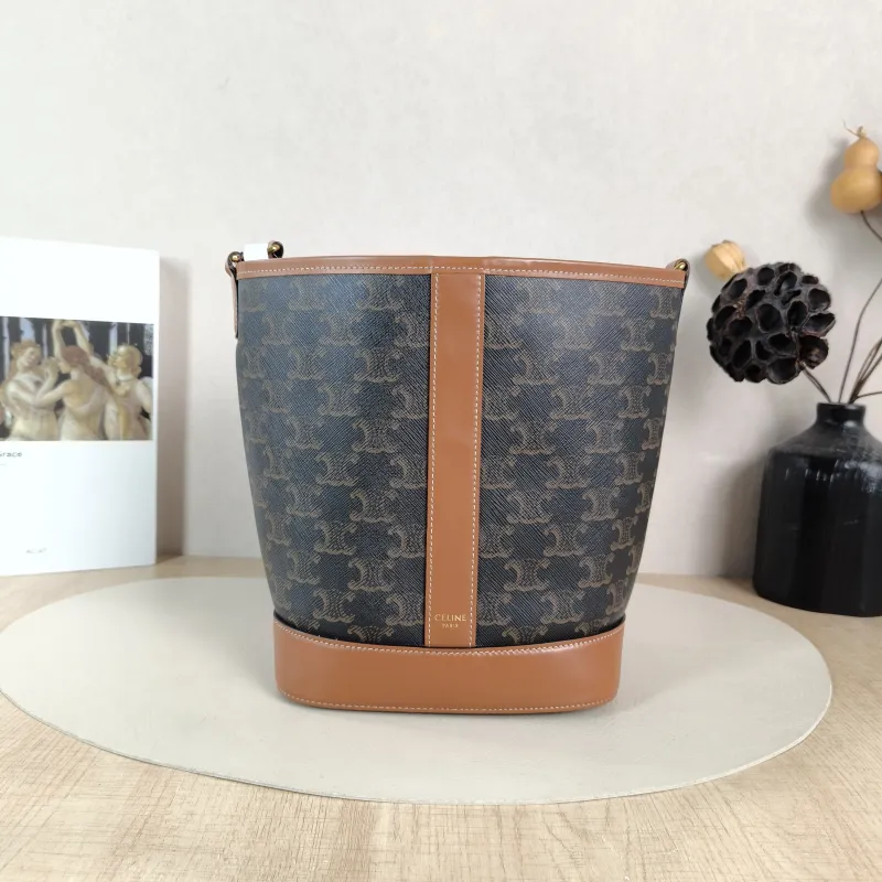 CELINE Crossbody Bag Triomphe Bucket Bag Monogram PVC Small 22 × 13 × 26 cm