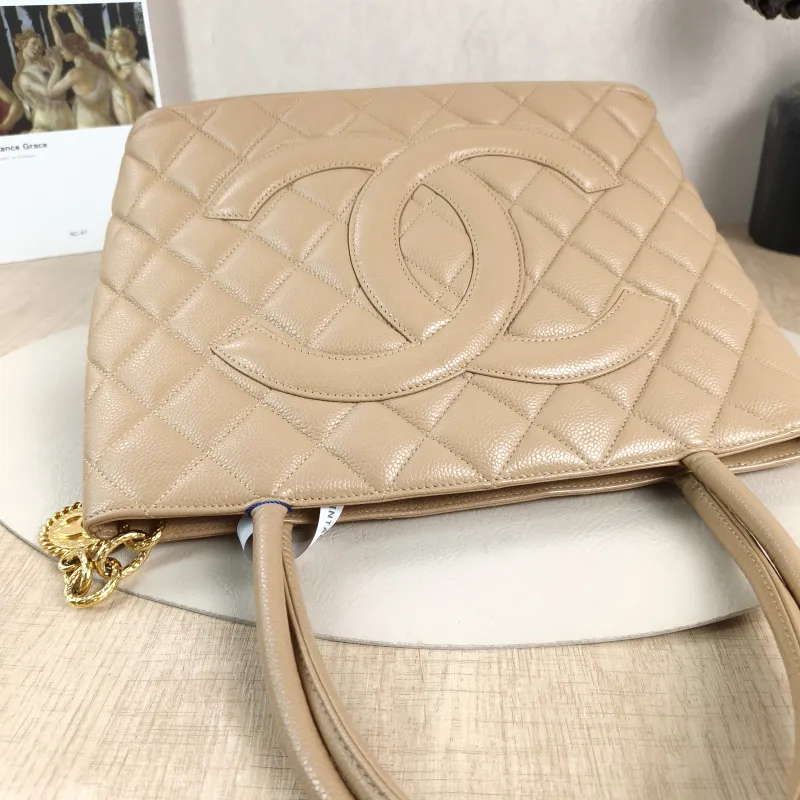Chanel Top Handle Bag Medallion Taupe Grained Calfskin Large 30 × 15 × 24 cm 7 — detail view 3 of 13