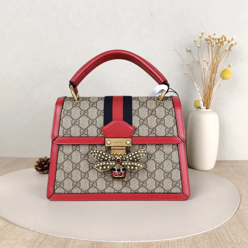 GUCCI Top Handle Bag Queen Margaret Top Handle Bag Monogram PVC Small25.5 × 13 × 17.5 cm Leather Tag