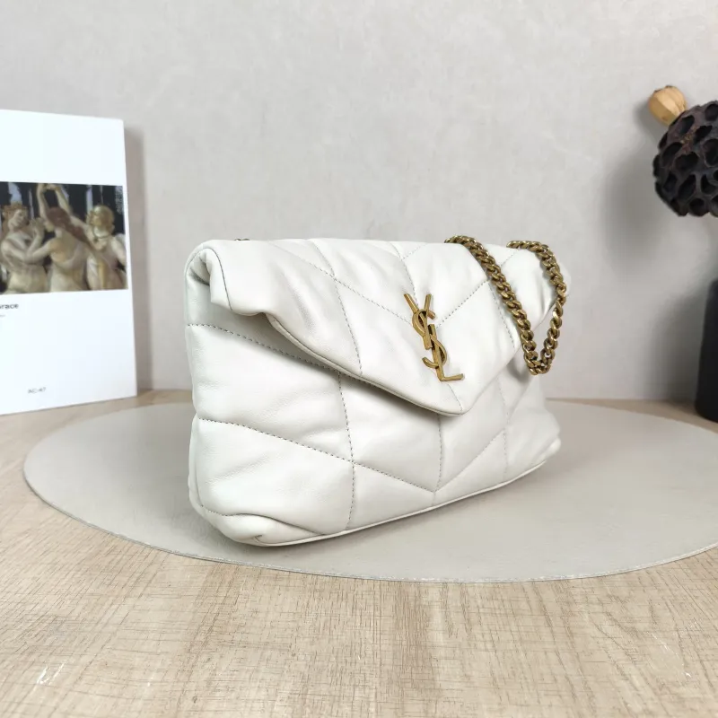 SAINT LAURENT Crossbody Bag LOULOU PUFFER White Lambskin Mini 23 × 8.5 × 15.5 cm — cover view 4 of 5