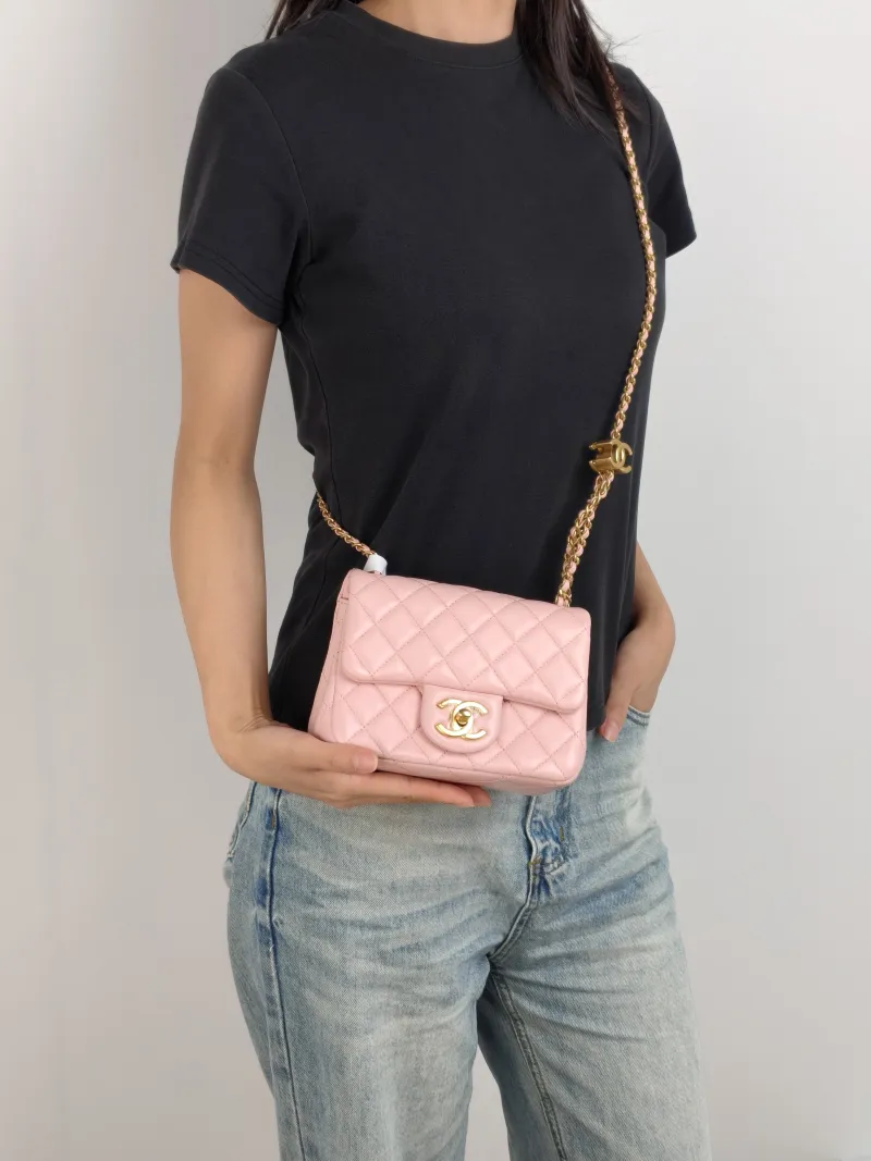 Chanel Crossbody Bag 25b c Pink Lambskin Mini 17 × 8 × 13.5 cm — on-model view 2 of 3