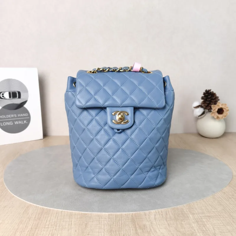 Chanel Backpack Backpack Blue Lambskin Small18 × 10 × 23 cm