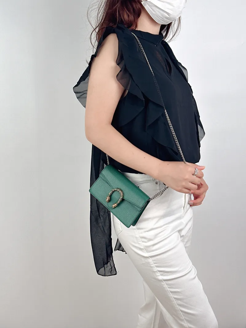 GUCCI Crossbody Bag Dionysus Green Calfskinmini16.5 × 4.5 × 10 cm — on-model view 1 of 2