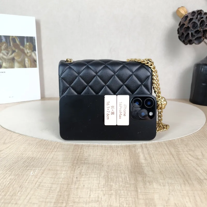 Chanel Crossbody Bag Black with Gold-Tone Hardware Lambskin Mini 17 × 8 × 12 cm — cover view 3 of 5