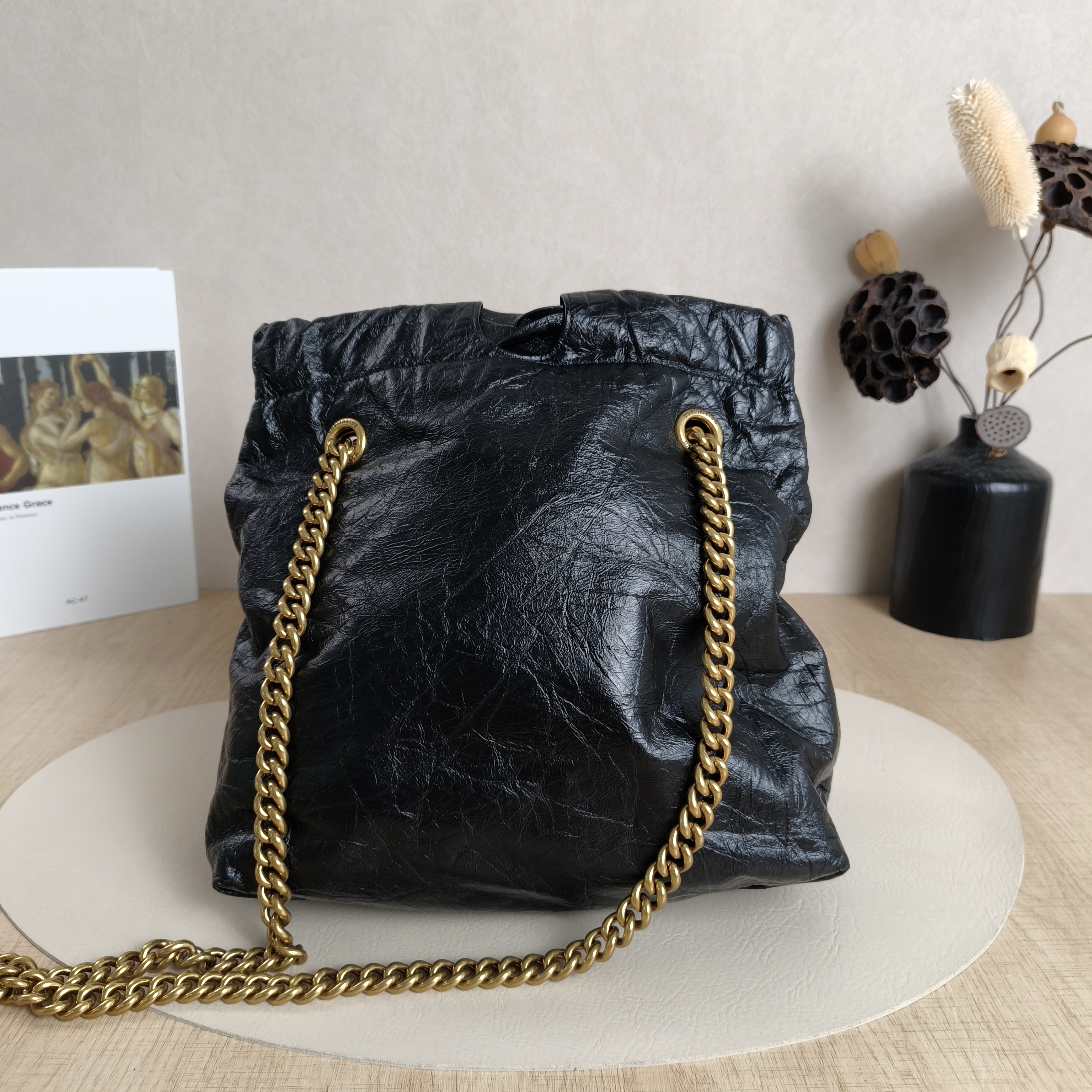 BALENCIAGA Shoulder Bag Crush Black CC alfskin Small24 × 10 × 26 cm — cover view 2 of 9