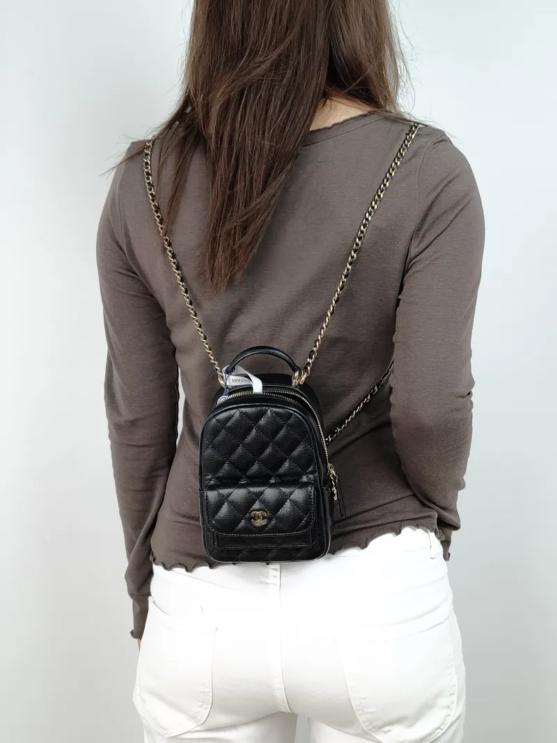 Chanel Backpack mini Backpack Collection Black Grained Calfskin One Size13 × 9 × 18 cm — on-model view 2 of 3