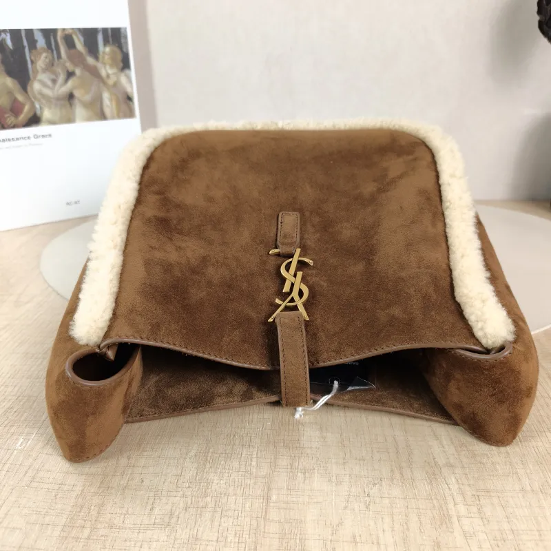 SAINT LAURENT Shoulder Bag LE 5 À 7 Hobo Brown Suede Small 22 × 8.5 × 23 cm — detail view 5 of 10