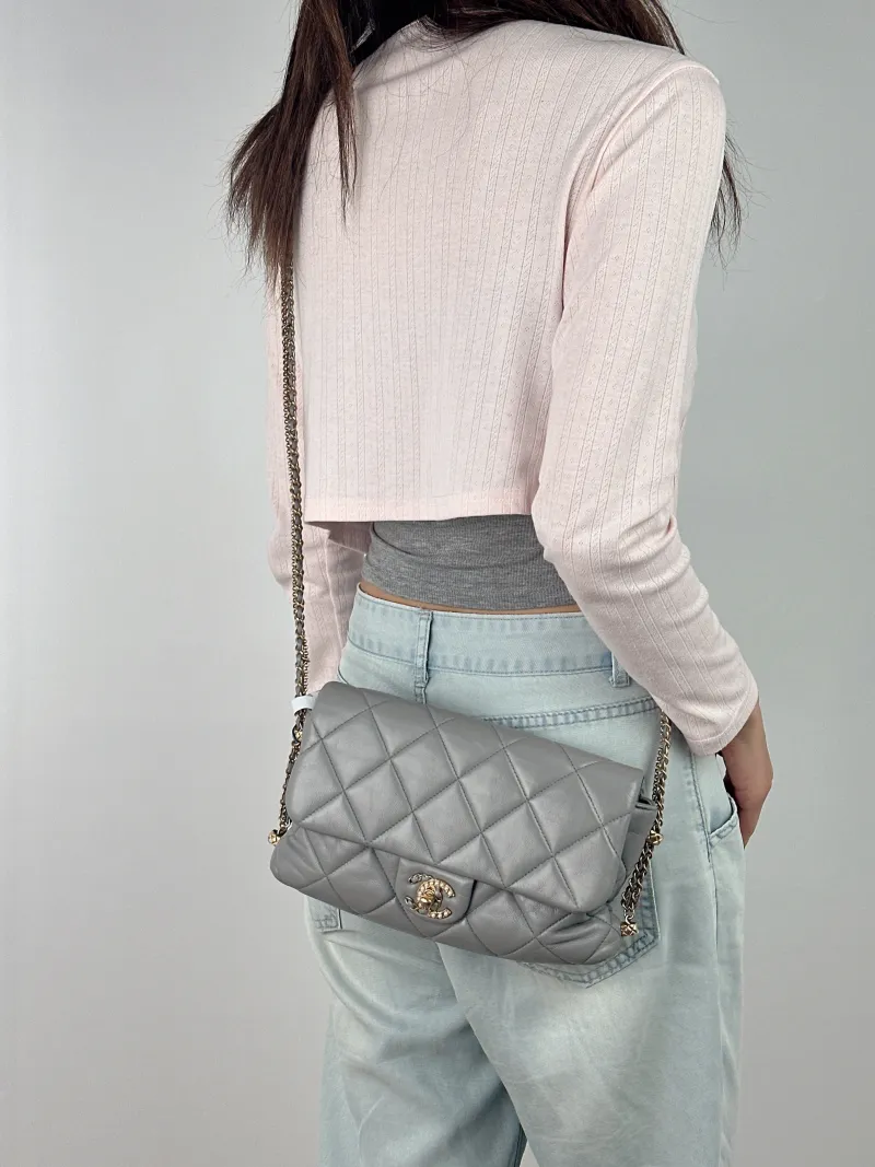 Chanel Crossbody Bag Crossbody Bag Grey Lambskin One Size 25.5 × 4.5 × 15 cm — on-model view 2 of 2