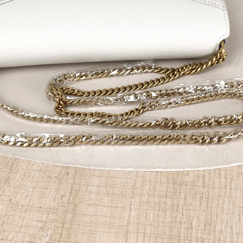 SAINT LAURENT Crossbody Bag Cassandra White Grained Calfskin Medium 22 × 5.5 × 16.5 cm — detail view 3 of 11