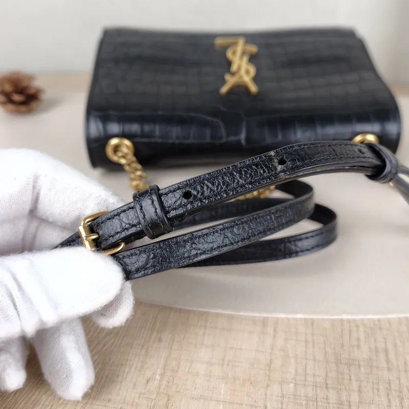 SAINT LAURENT Crossbody Bag SUNSET Black with Gold-Tone Hardware Calfskin Small19.5 × 8 × 14 cm — detail view 7 of 13