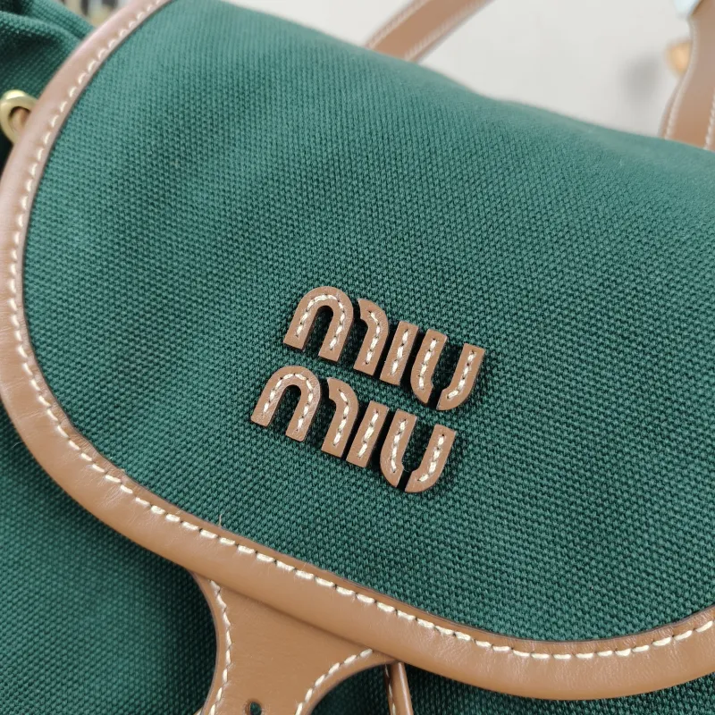 Miumiu Backpack Backpack Green Canvas Large25 × 12.5 × 29.5 cm — detail view 1 of 15