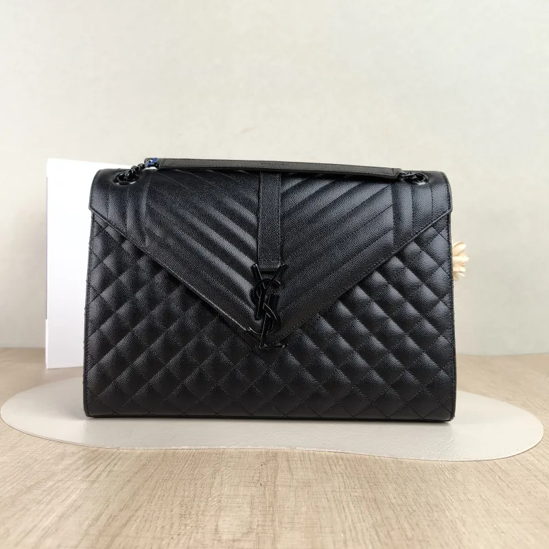 SAINT LAURENT Crossbody Bag ENVELOPE Black Grained Calfskin Large31 × 7.5 × 22 cm