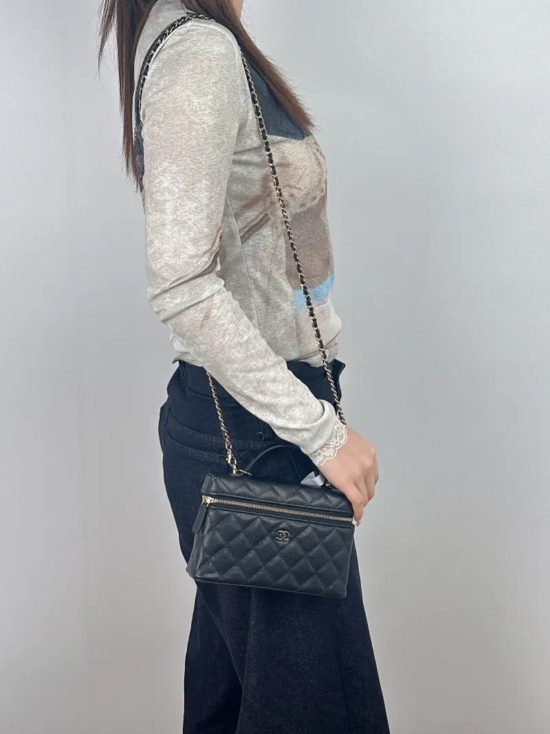 Chanel Crossbody Baglp Box Bag Top Handle Crossbody Bag Black Grained Calfskin One Size19.5 × 5 × 17 cm — on-model view 1 of 3