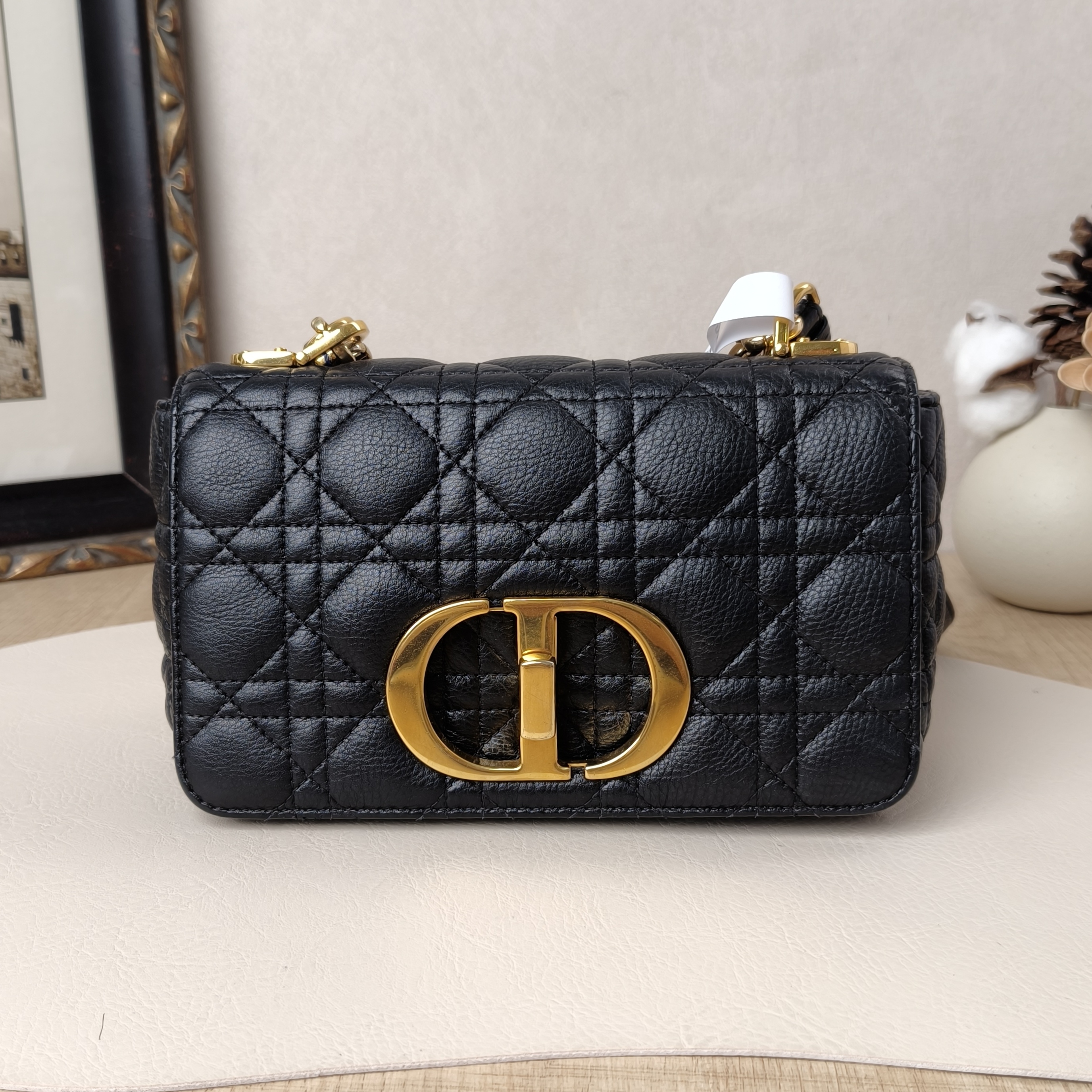 DIOR Crossbody Bag Caro Chain Bag Black CC alfskin Small20 × 7 × 13.5 cm