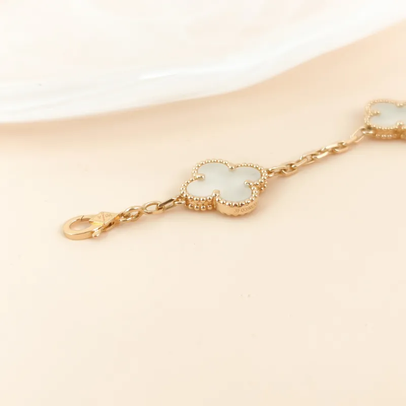 Van Cleef & Arpels Bracelet Alhambra Alhambra Collection Five-Motif Bracelet Pearl · White Mother-of-Pearl 18KY ellow Gold Vintage Small 20cm — cover view 4 of 7