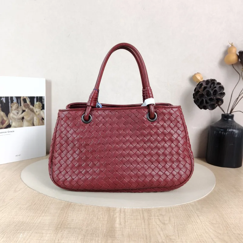 Bottega Veneta Top Handle Bag Woven Top Handle Bag Red Lambskin 30 × 16 × 17 cm