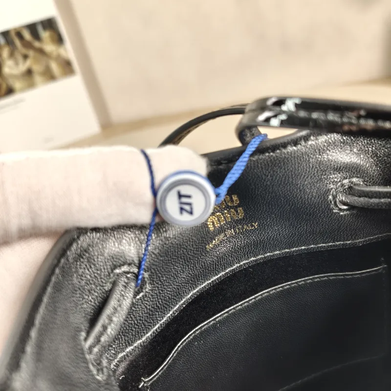 Miumiu Crossbody Bag logo Black Waxed Leather One Size 14 × 6 × 17.5 cm — detail view 9 of 12