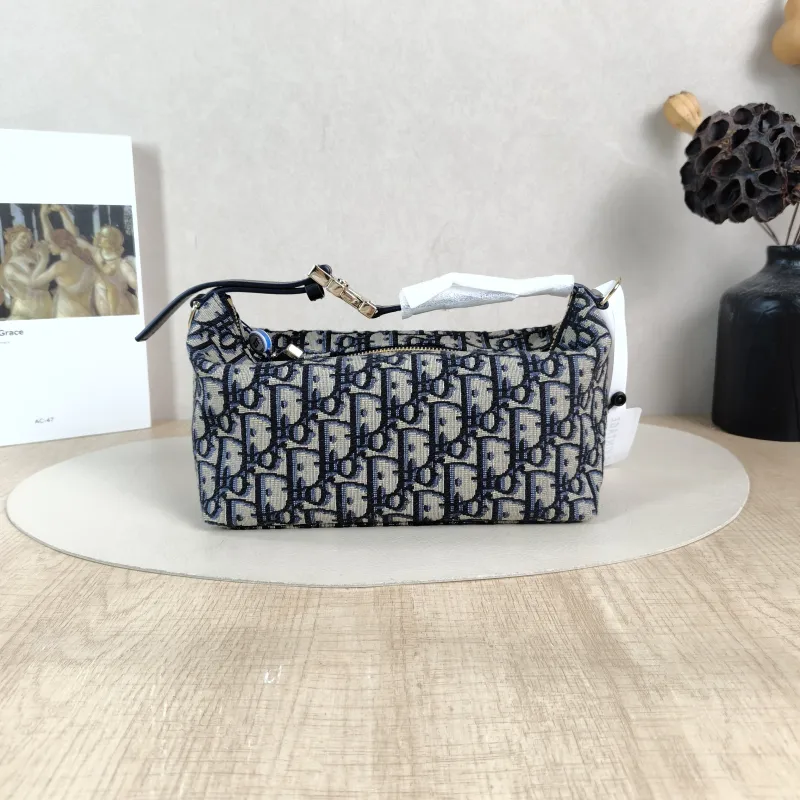 DIOR Top Handle Bag Travel Nomad Blue Canvas Medium 22 × 9.5 × 13 cm