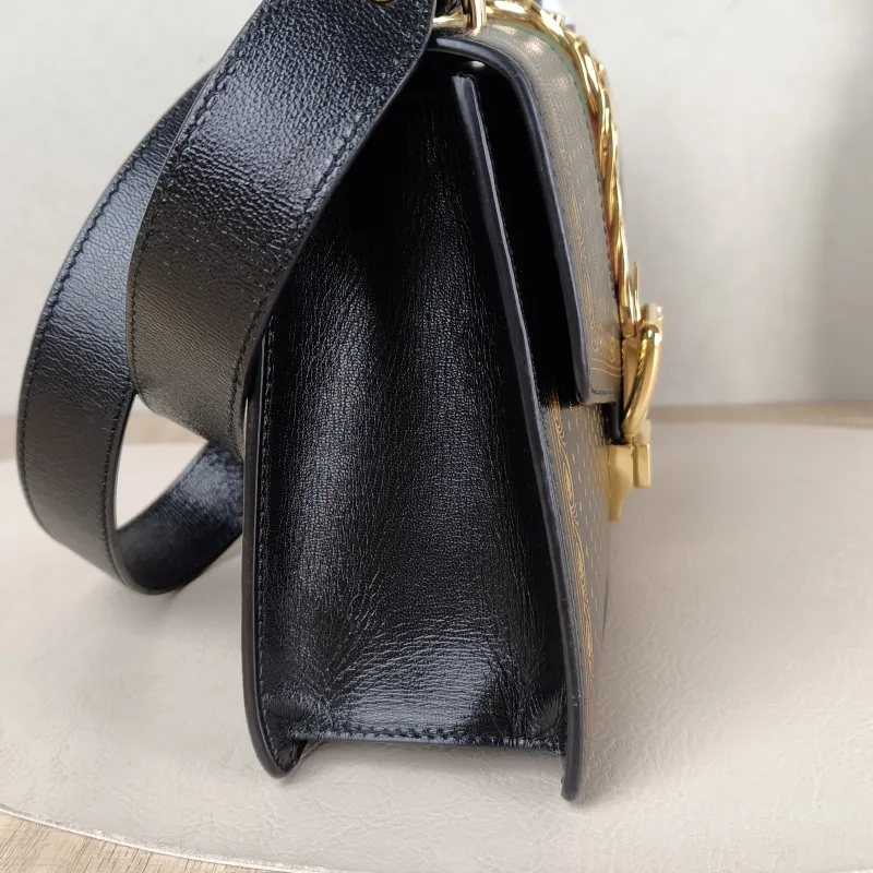 GUCCI Crossbody Bag Sylvie Shoulder Strap Edition Black Calfskin Small 25.5 × 8 × 17 cm — detail view 9 of 12