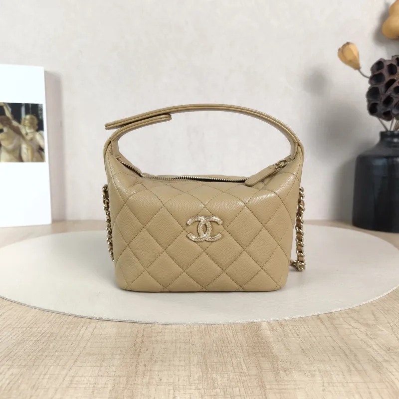 Chanel Crossbody Bag Gold-Tone Hardware Taupe Grained Calfskin One Size16 × 6 × 13 cm