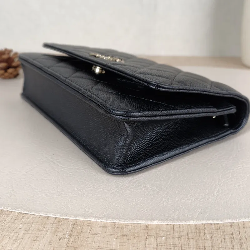 Chanel Crossbody Bag Classic Flap WOC CF WOCWOC Bag Woven c Black Calfskin One Size 19.2 × 3.5 × 12.3 cm — detail view 5 of 12