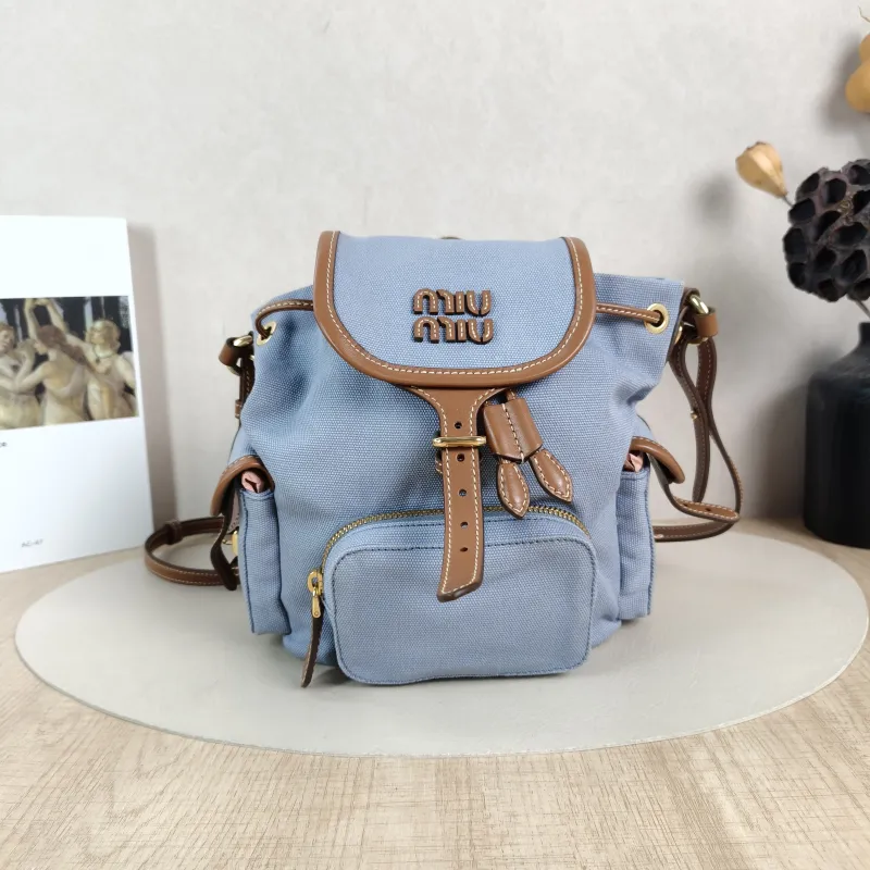 Miumiu Backpack Blue Brown Canvas One Size18 × 11 × 21 cm