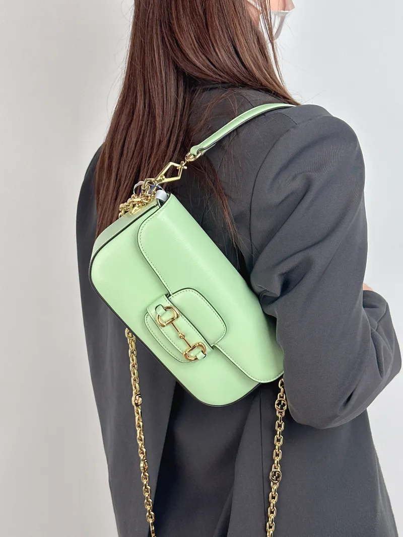 GUCCI Crossbody Bag Horsebit 1955 Horsebit Small Green Calfskin Small 24 × 5.5 × 13 cm — on-model view 1 of 2
