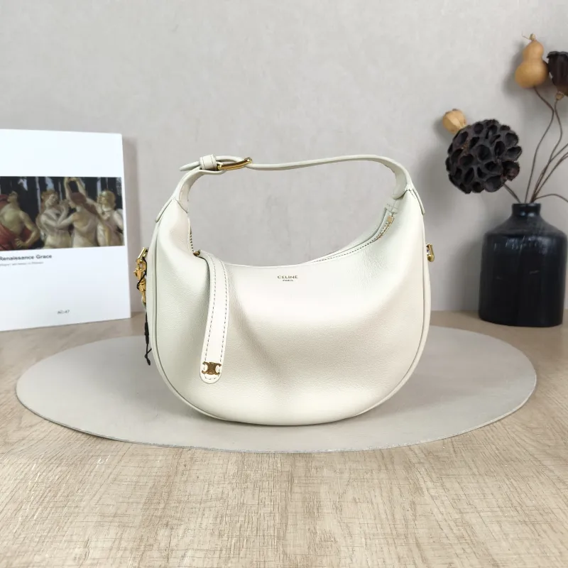 CELINE Crossbody Bag TEEN LULU hobo White Calfskin Small 21 × 5 × 18 cm