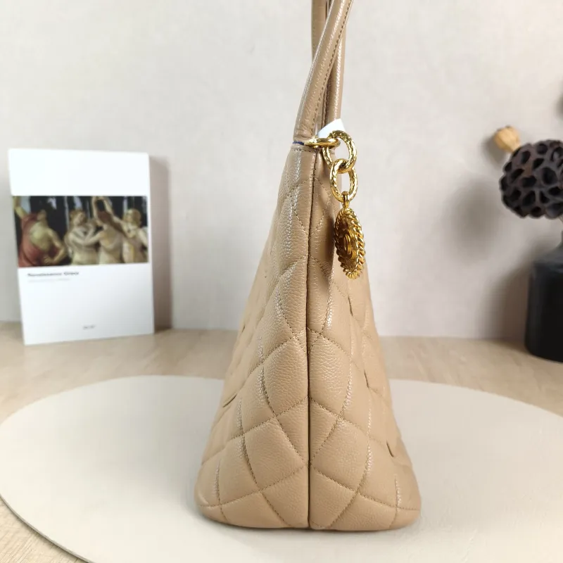 Chanel Top Handle Bag Medallion Taupe Grained Calfskin Large 30 × 15 × 24 cm 7 — detail view 2 of 13