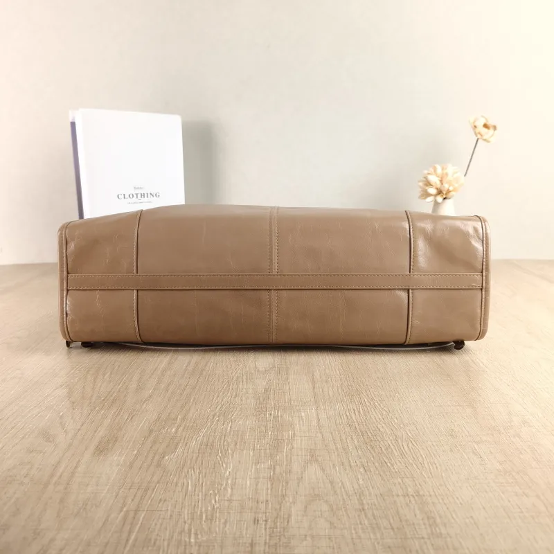 PRADA Shoulder Bag Bonnie Soft Lux Taupe Waxed Leather 42 × 12 × 30 cm — cover view 2 of 4