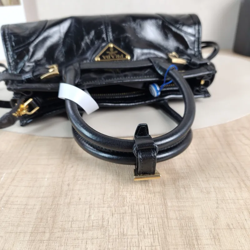 PRADA Shoulder Bag Bonnie Soft Lux Black Waxed Leather Mini 23.5 × 9 × 12 cm — detail view 6 of 14