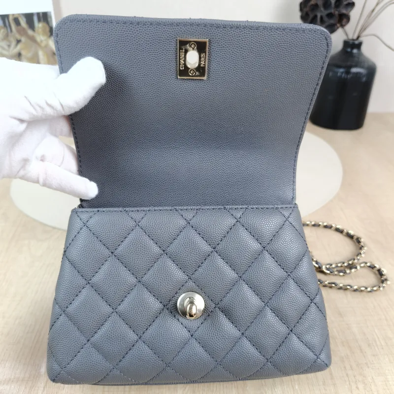 Chanel Crossbody Bag Coco Handle​ Dark Grey Grained Calfskin Mini 19 × 9 × 13 cm — detail view 14 of 14