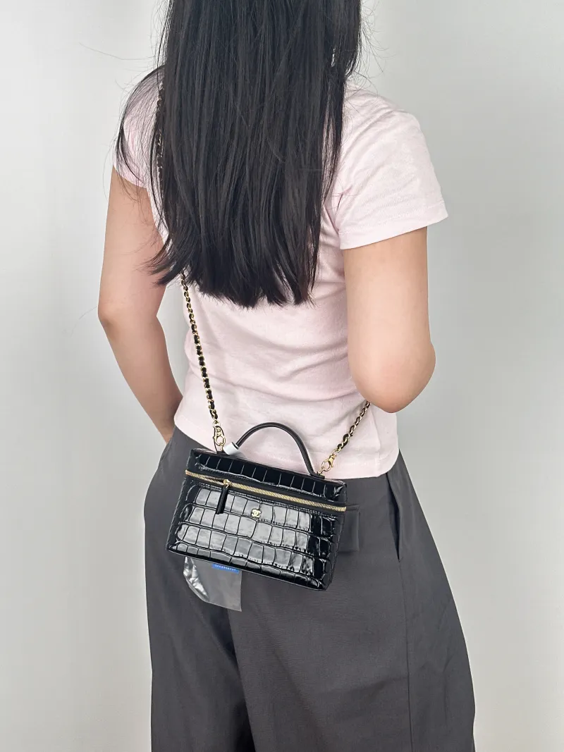 Chanel Crossbody Baglp Box Bag Top Handle Crossbody Bag Black Calfskin One Size19.5 × 5 × 17 cm — on-model view 2 of 3