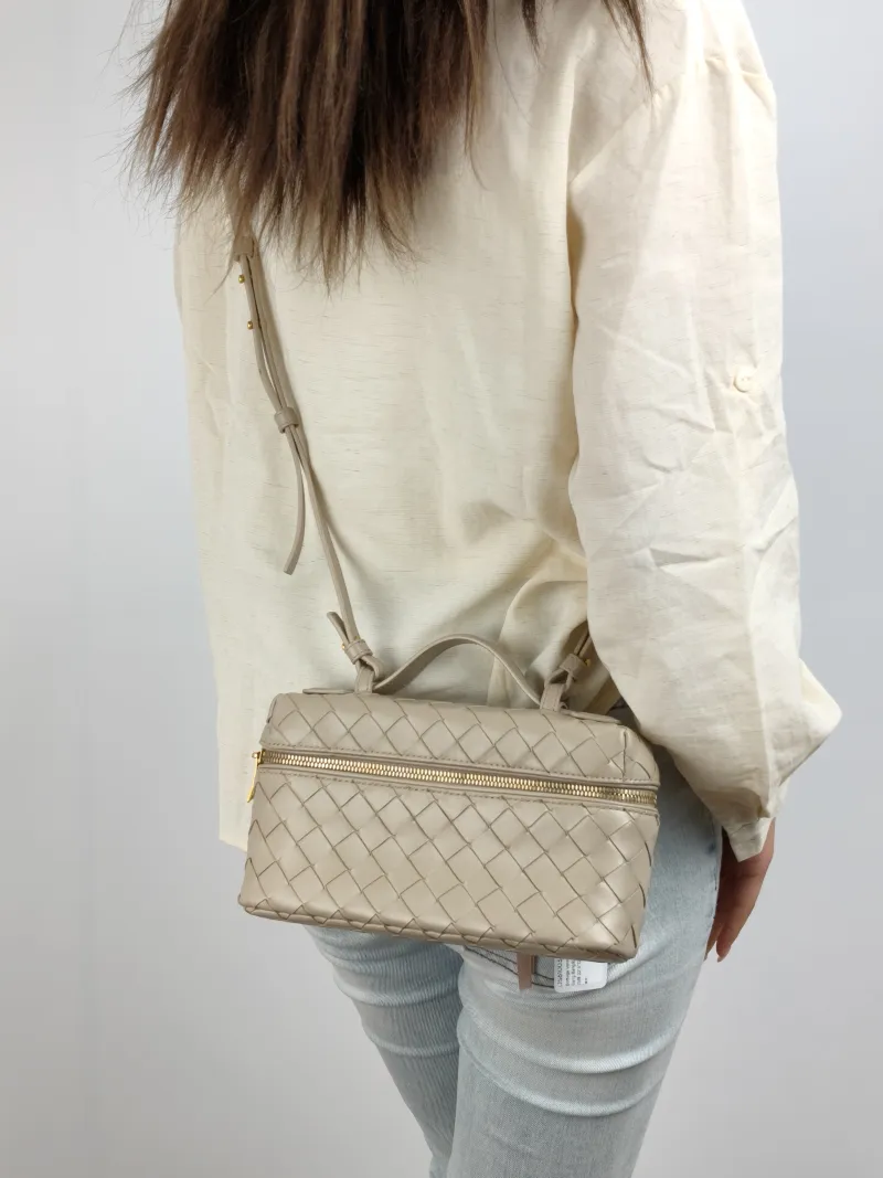 Bottega Veneta Crossbody Bag Bang Bang Cosmetic Bag Grey Lambskin One Size 22 × 6 × 12 cm — on-model view 2 of 2