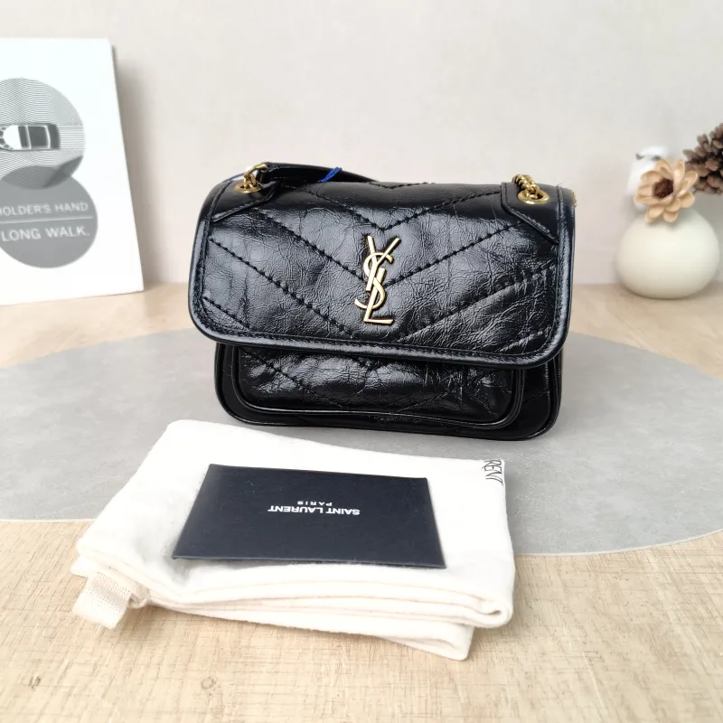SAINT LAURENT Crossbody Bag Niki Black Waxed Leather Calfskin Mini 18 × 5 × 12.5 cm — cover view 6 of 6