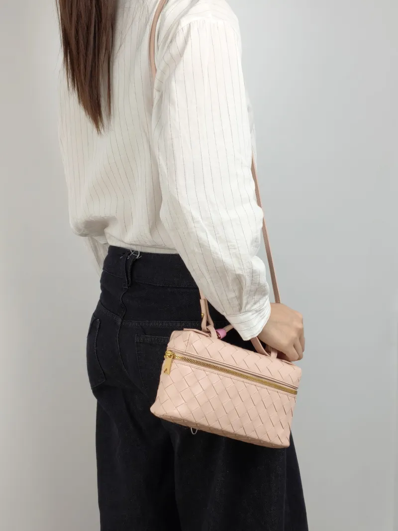 Bottega Veneta Crossbody Bag Bang Bang Cosmetic Bag Pink Calfskin 22 × 5.5 × 12.5 cm — on-model view 1 of 3