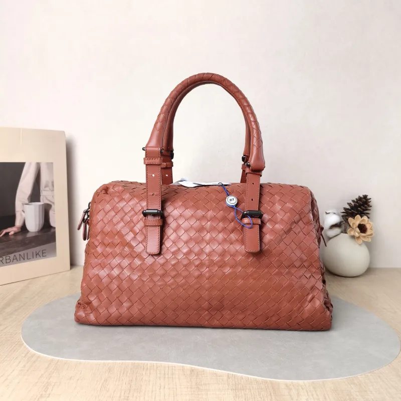 Bottega Veneta Top Handle Bag Woven Top Handle Bag Brown Calfskin One Size 34 × 16 × 20 cm — cover view 4 of 5