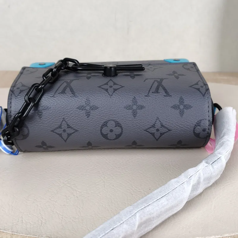 Louis Vuitton Crossbody Bag Steamer Box Grey · Blue PVC · Calfskin Mini 18 × 6.5 × 11 cm — detail view 7 of 13