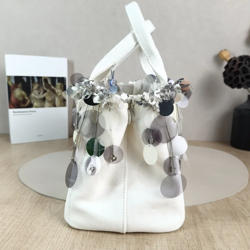 PRADA Top Handle Bag Canape White Canvas 28 × 15 × 18 cm — detail view 10 of 12