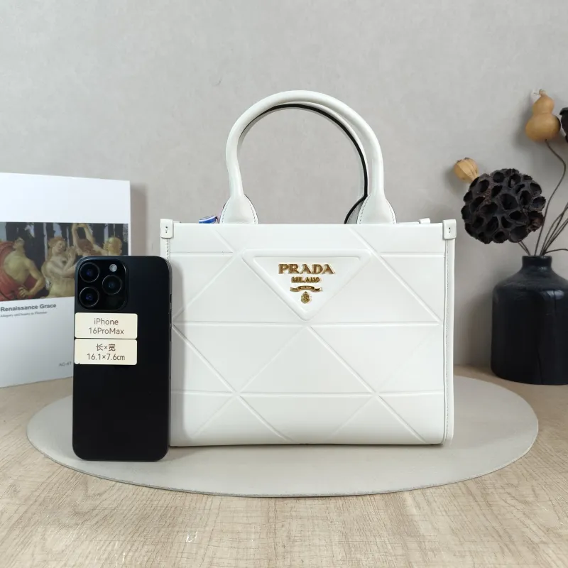 PRADA Top Handle Bag Tote Bag White Calfskin Small 24 × 10 × 18.5 cm — cover view 6 of 6