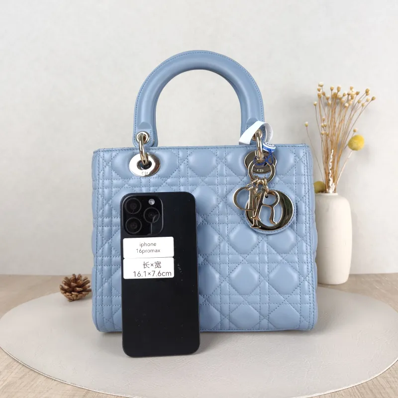 DIOR Top Handle Bag Lady Lady Dior Bag Blue Lambskin Medium 24 × 12 × 21 cm — cover view 2 of 6