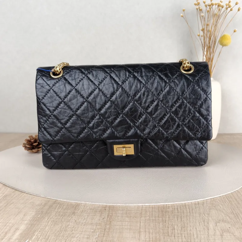 Chanel Shoulder Bag 2.55 Black Calfskin Medium 28 × 7.5 × 19.5 cm