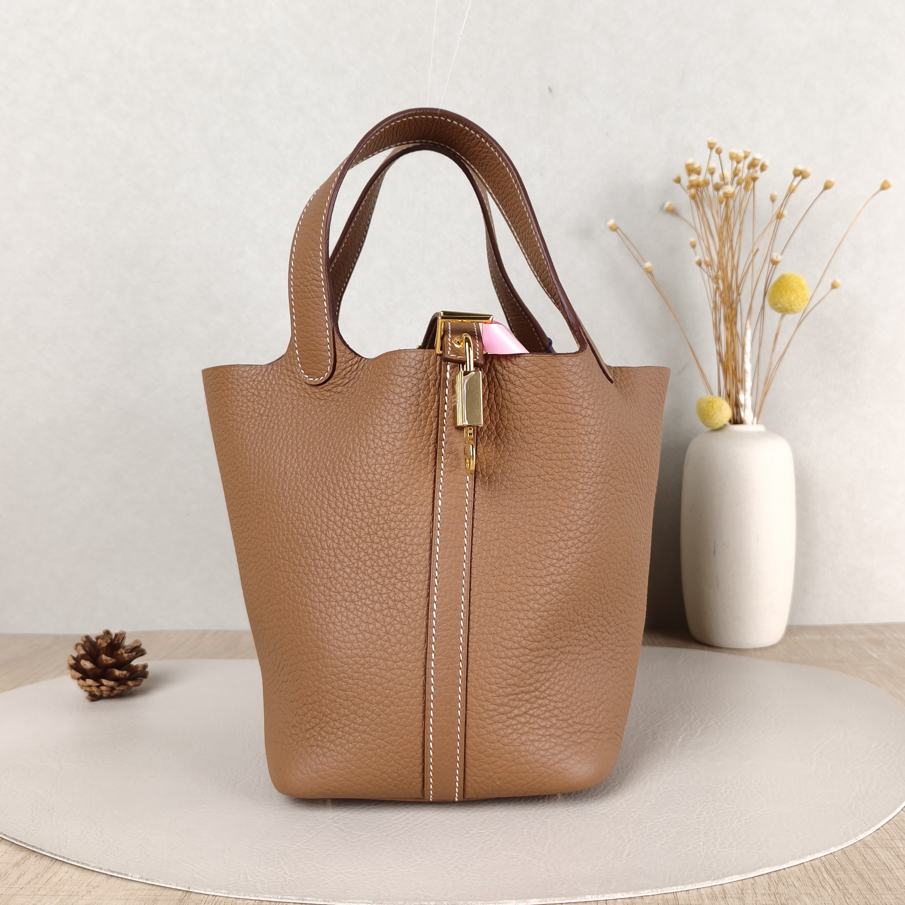 Hermès Top Handle Bag Picotin Lock 18 1837 Brown Clemence Taurillon TC Calfskin Small18 × 13 × 19 cm