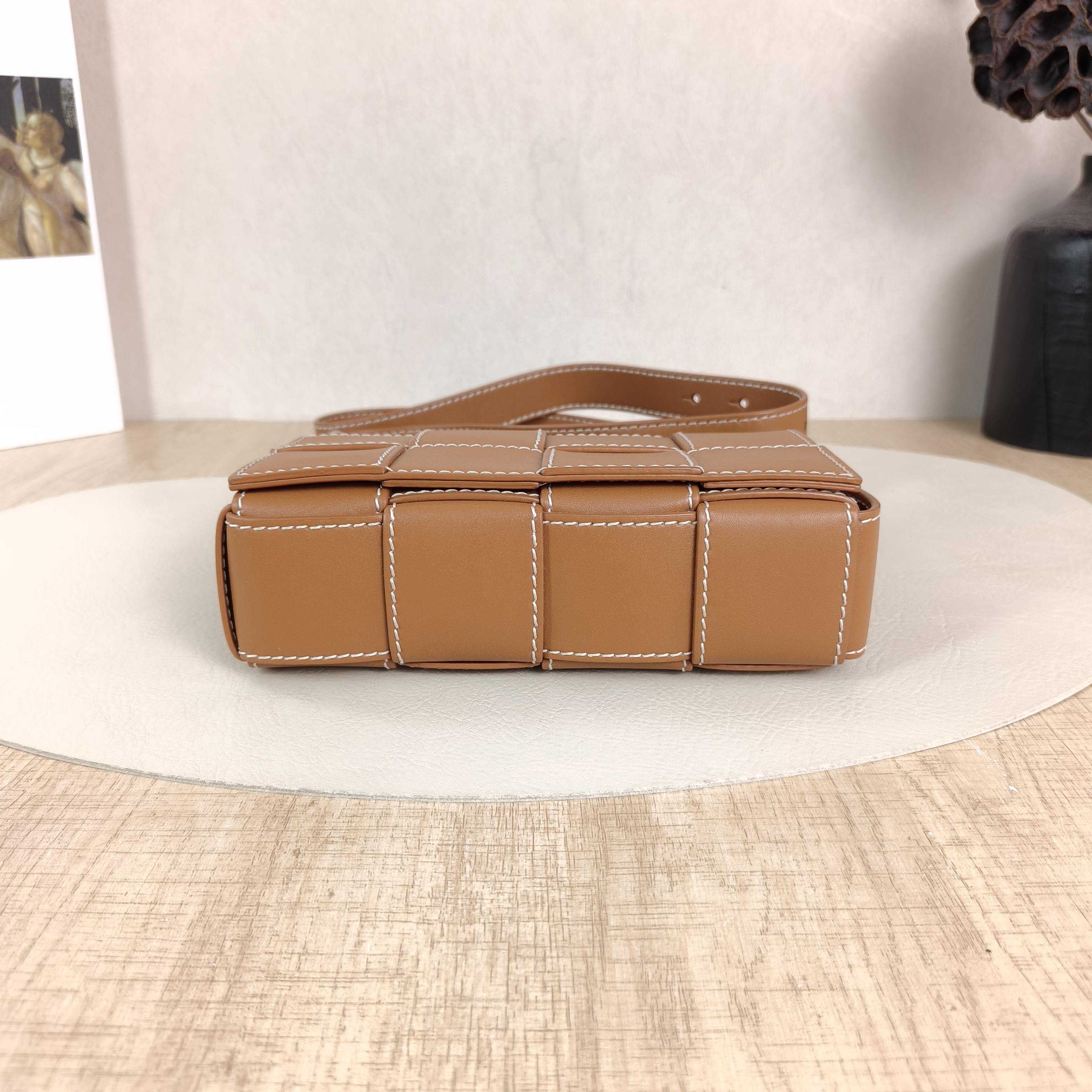 Bottega Veneta Belt Bag Cassette Woven Belt Bag Crossbody Bag Brown Calfskin One Size18 × 5 × 9.5 cm — cover view 3 of 5