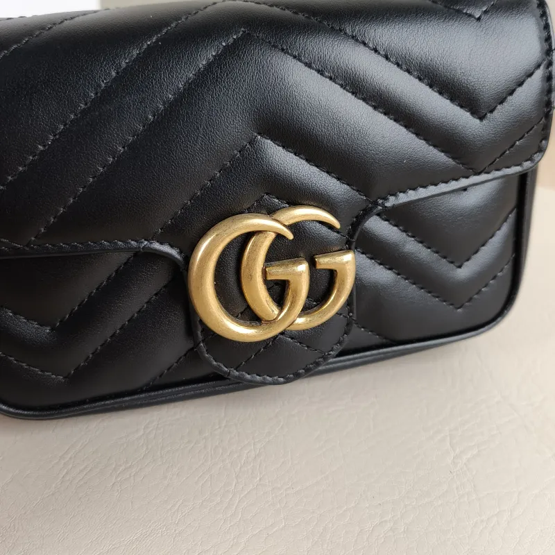GUCCI Crossbody Bag GG Marmont Mini Marmont Mini Black Calfskin Mini 16.5 × 4.5 × 9.5 cm — detail view 11 of 12