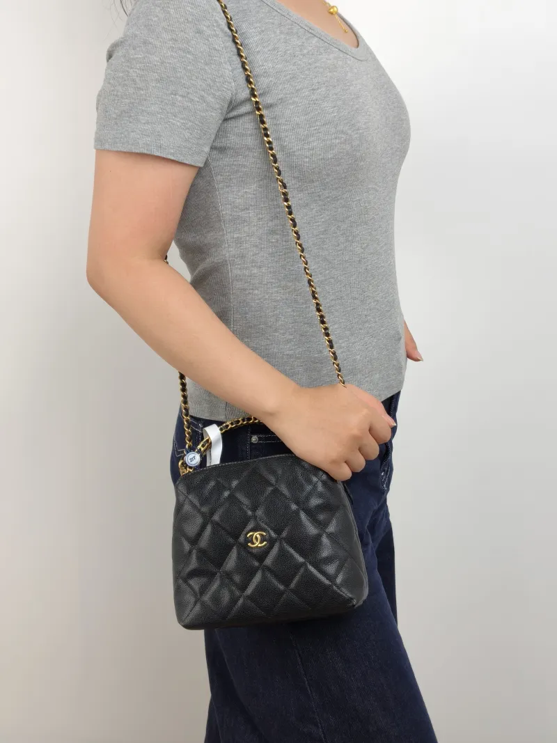 Chanel Crossbody Bag Woven Black Grained Calfskin One Size 18.5 × 7 × 14.5 cm — on-model view 2 of 3