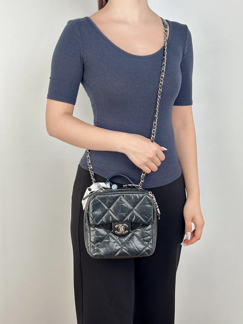 Chanel Crossbody Bag Crossbody Bag Black Waxed Leather One Size17 × 8 × 18 cm — on-model view 1 of 3