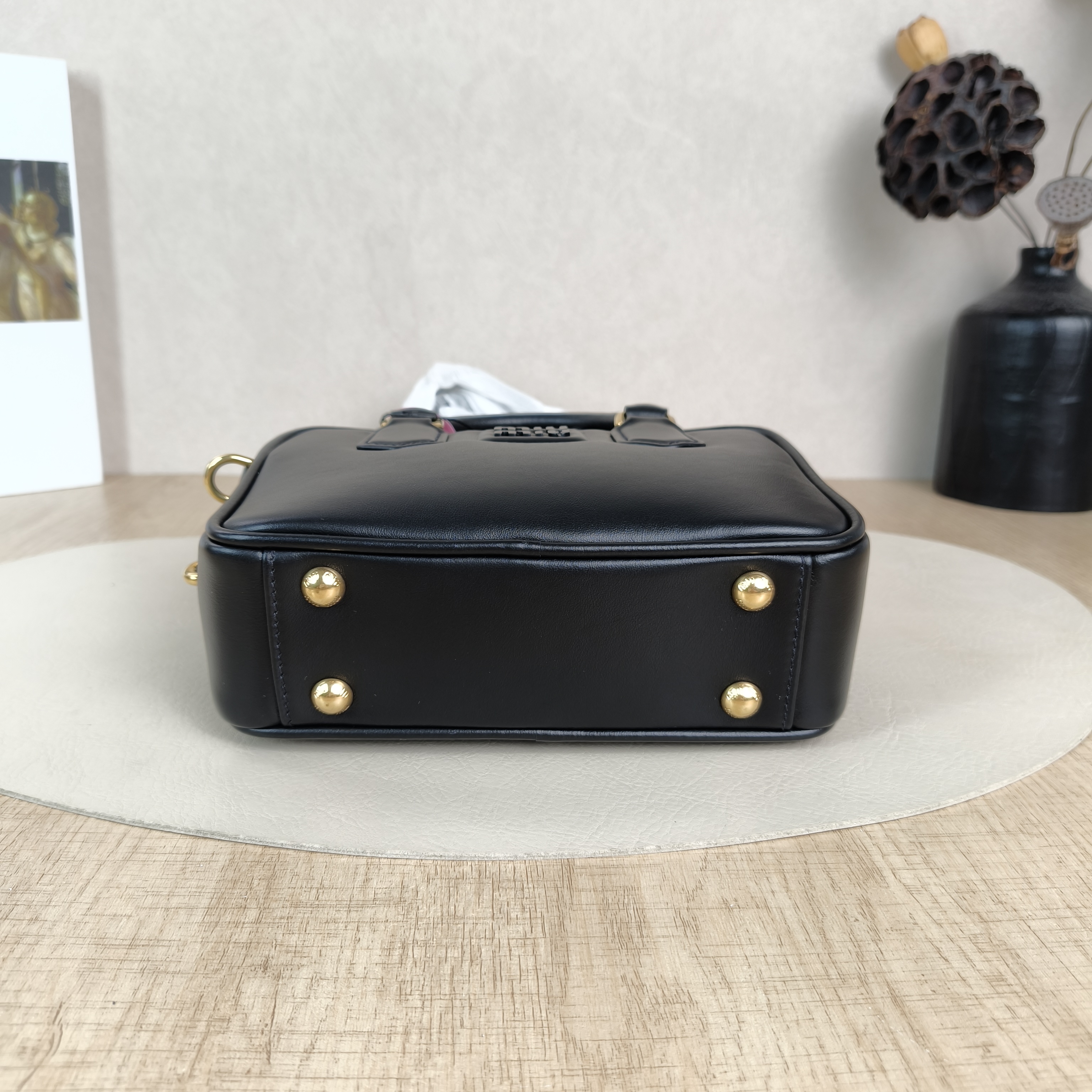 Miumiu Top Handle Bag Arcadie Collection Bowling Bag Black Calfskin One Size19 × 6 × 13 cm — cover view 3 of 6